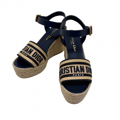 Dior Dway Wedge Sandals Natural Navy