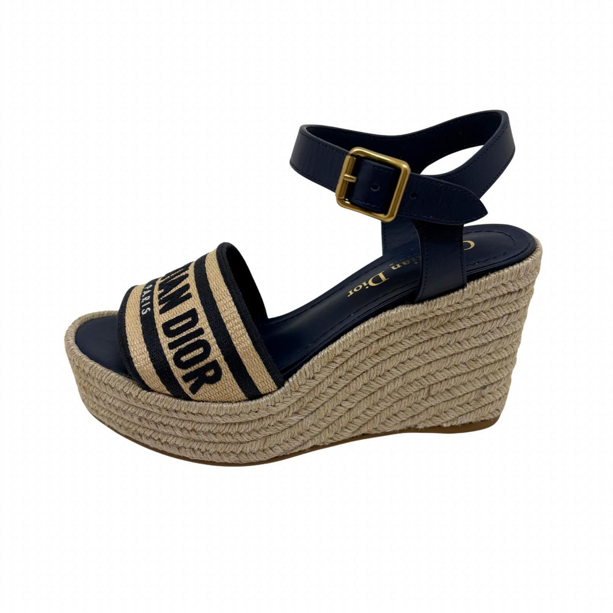 Dior Dway Wedge Sandals Natural Navy — view 2