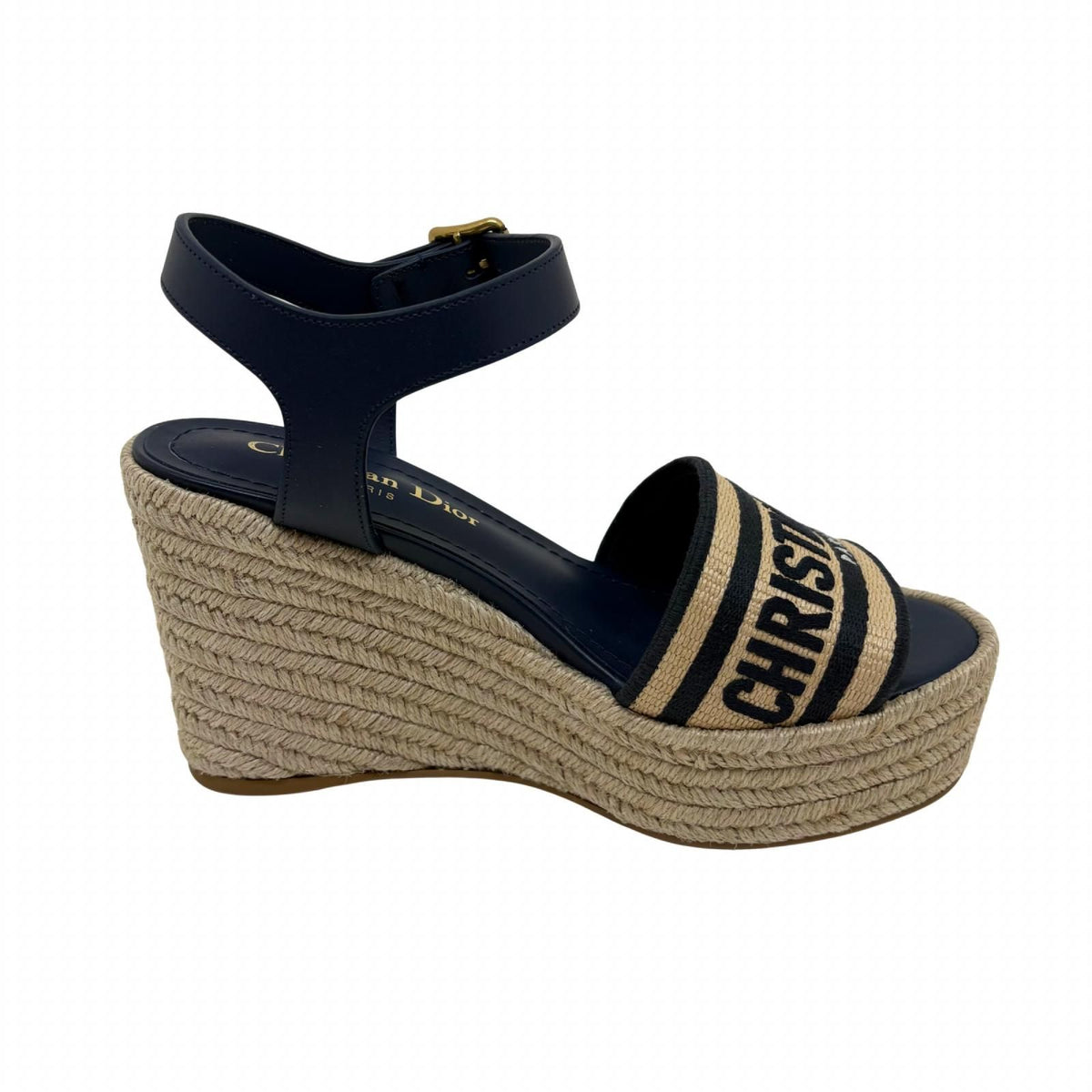 Dior Dway Wedge Sandals Natural Navy — view 3