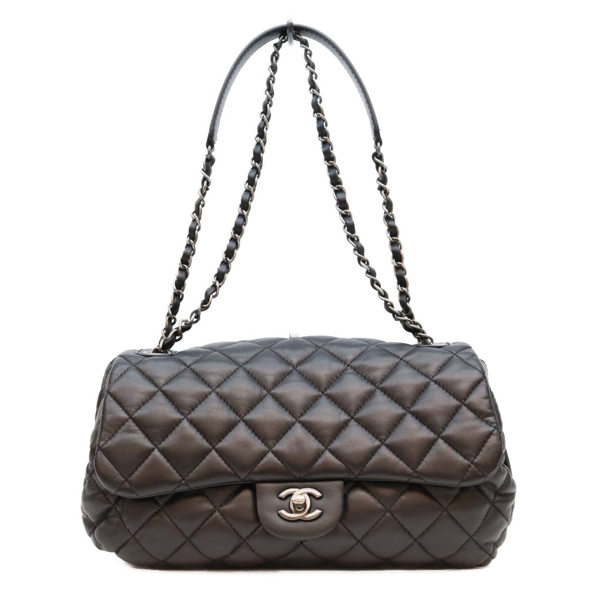 Chanel Black Lambskin Silver Quilted S Flap Shoulder Bag