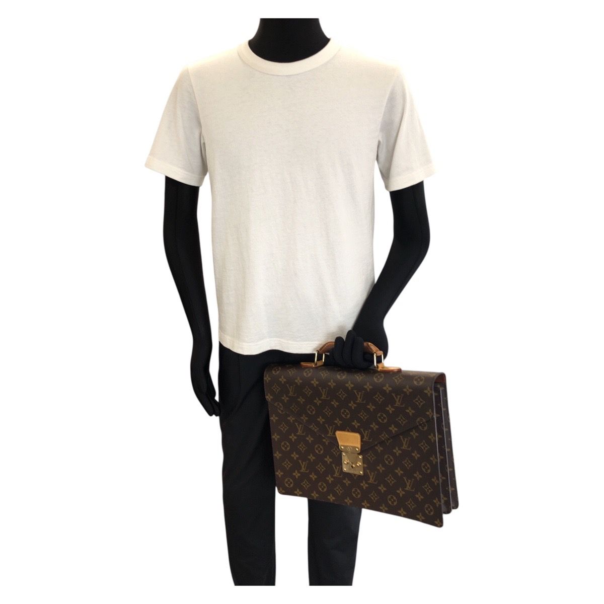 Louis Vuitton Monogram Serviette Conseil Brown Gold Leather Business Bag — view 7