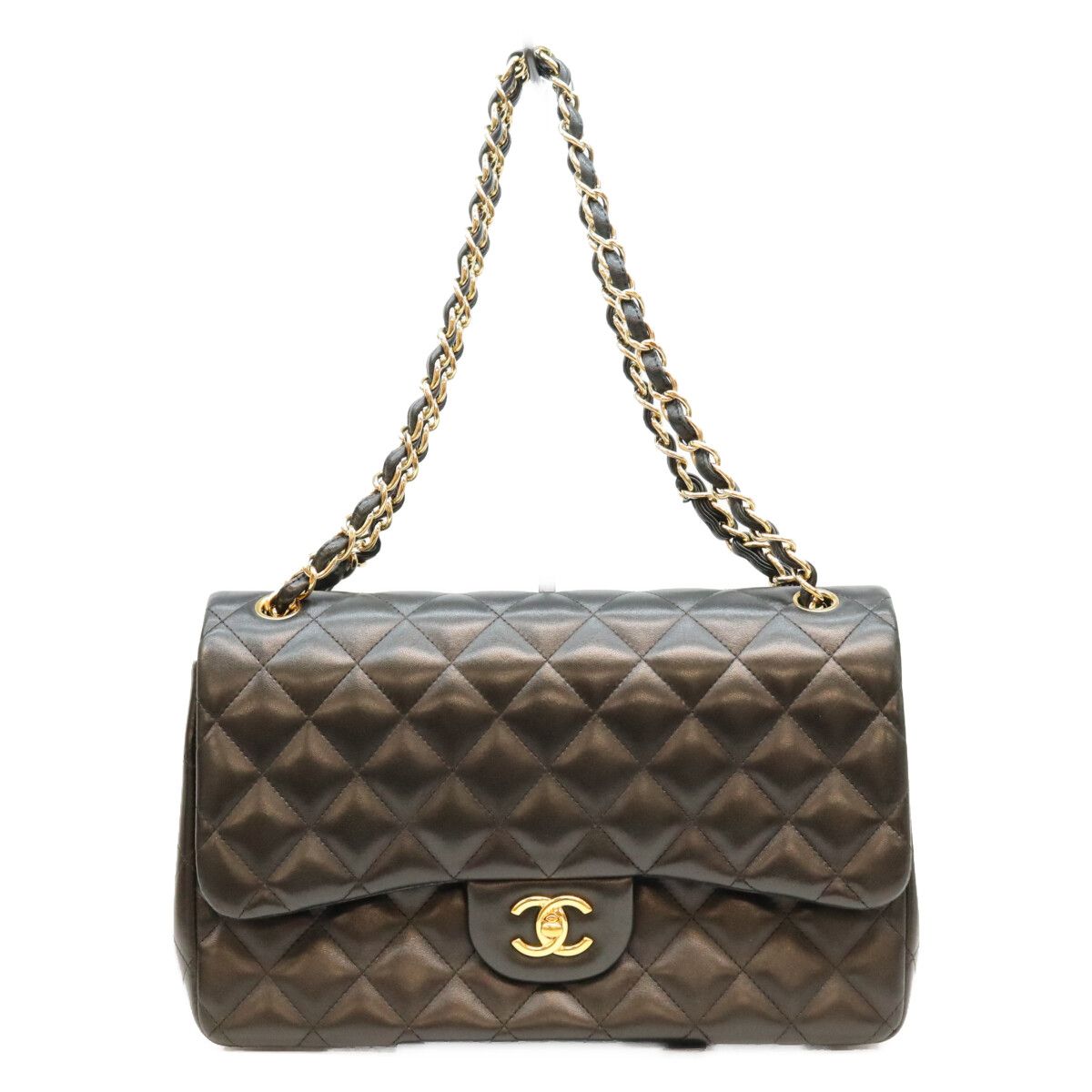 Chanel Black Lambskin Double Flap Maxi Quilted 30 Shoulder Bag