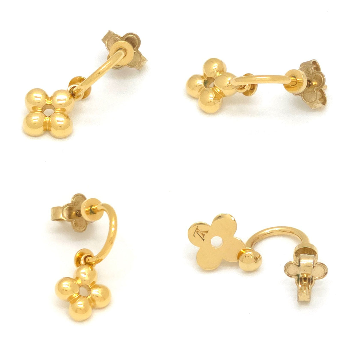 Louis Vuitton Single Earrings Blooming Gold Colored Metal Monogram Flower Motif — view 3