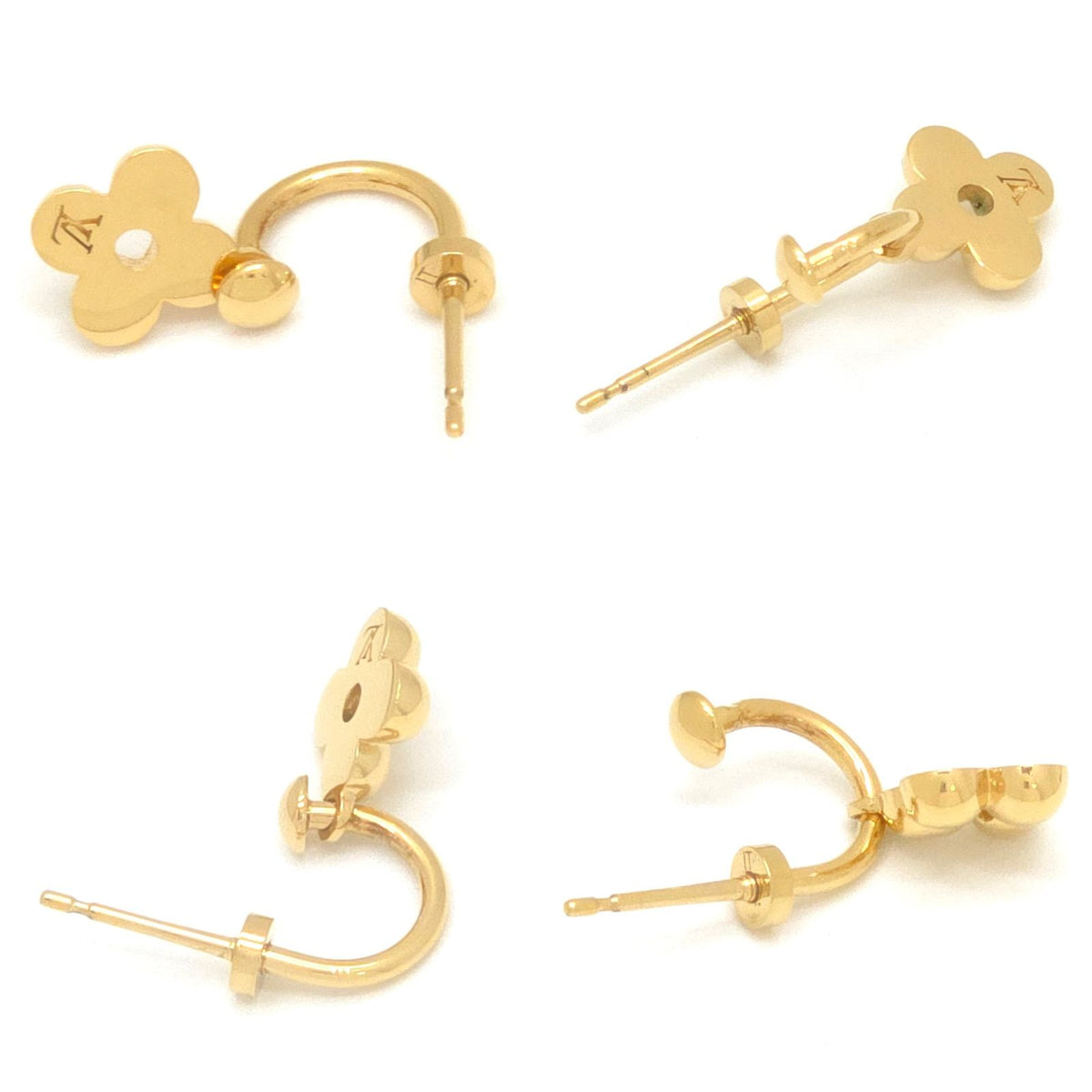 Louis Vuitton Single Earrings Blooming Gold Colored Metal Monogram Flower Motif — view 4