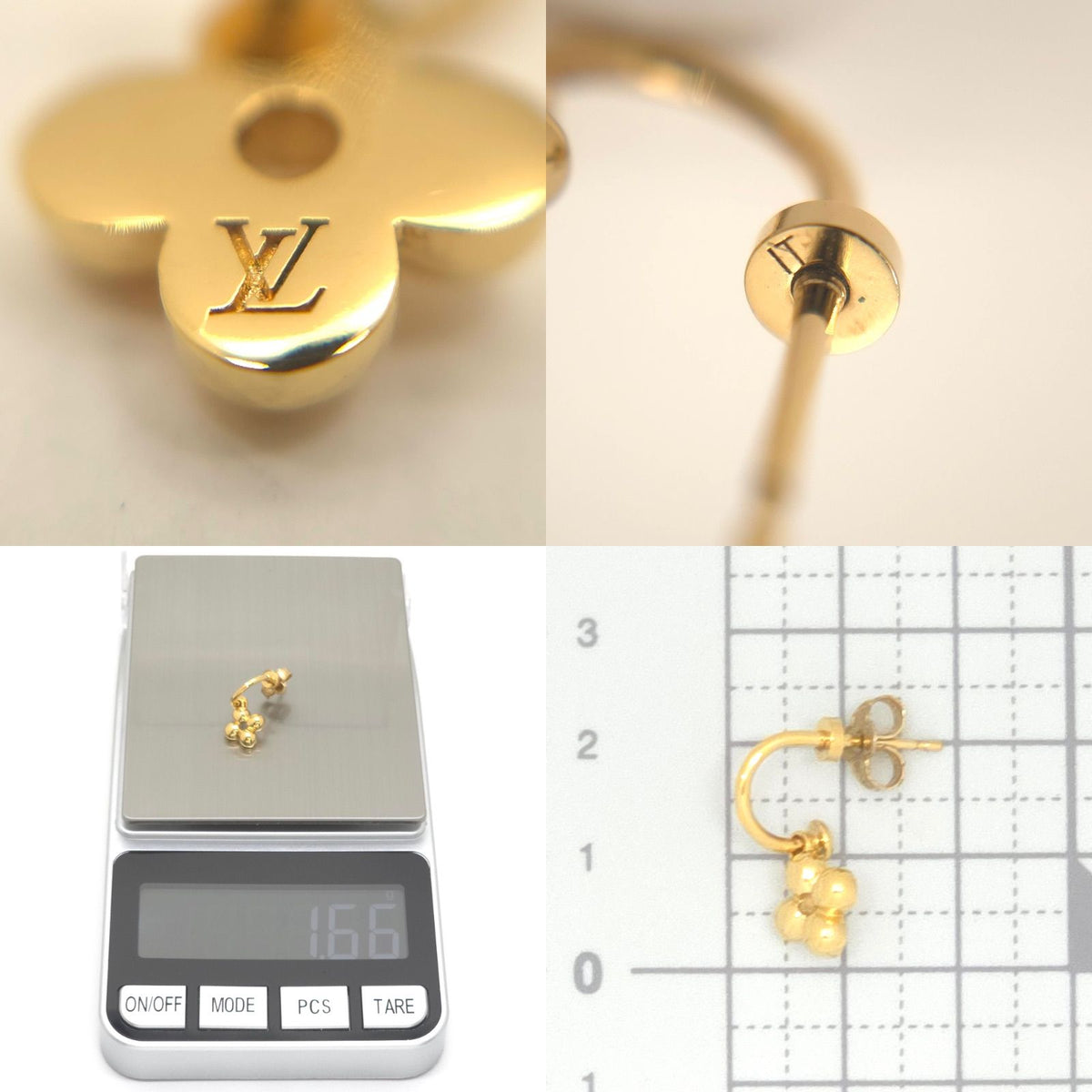 Louis Vuitton Single Earrings Blooming Gold Colored Metal Monogram Flower Motif — view 6