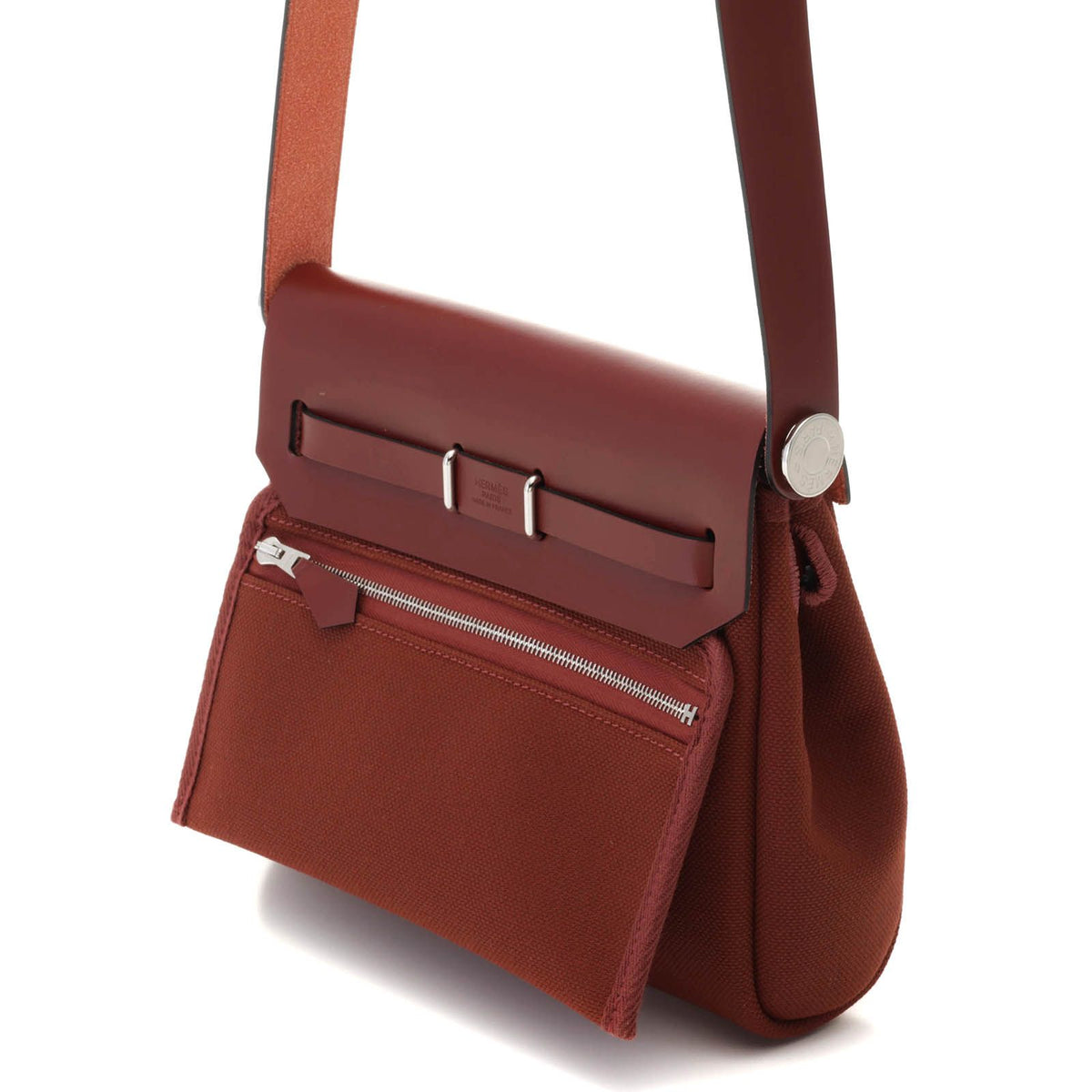 Hermes Herbag Zip 20 Rouge Ash Silver Shoulder Bag Vache Hunter — view 2