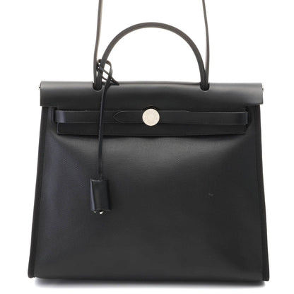 Hermes Herbag Zip PM Gray Black Silver Shoulder Bag Toile H Berlin Veau