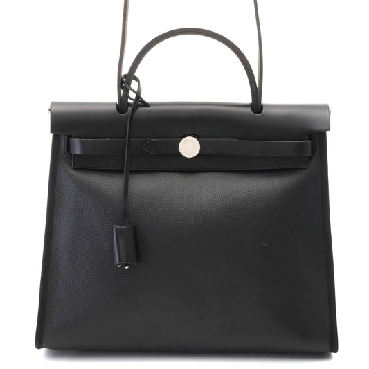 Hermes Herbag Zip PM Gray Black Silver Shoulder Bag Toile H Berlin Veau