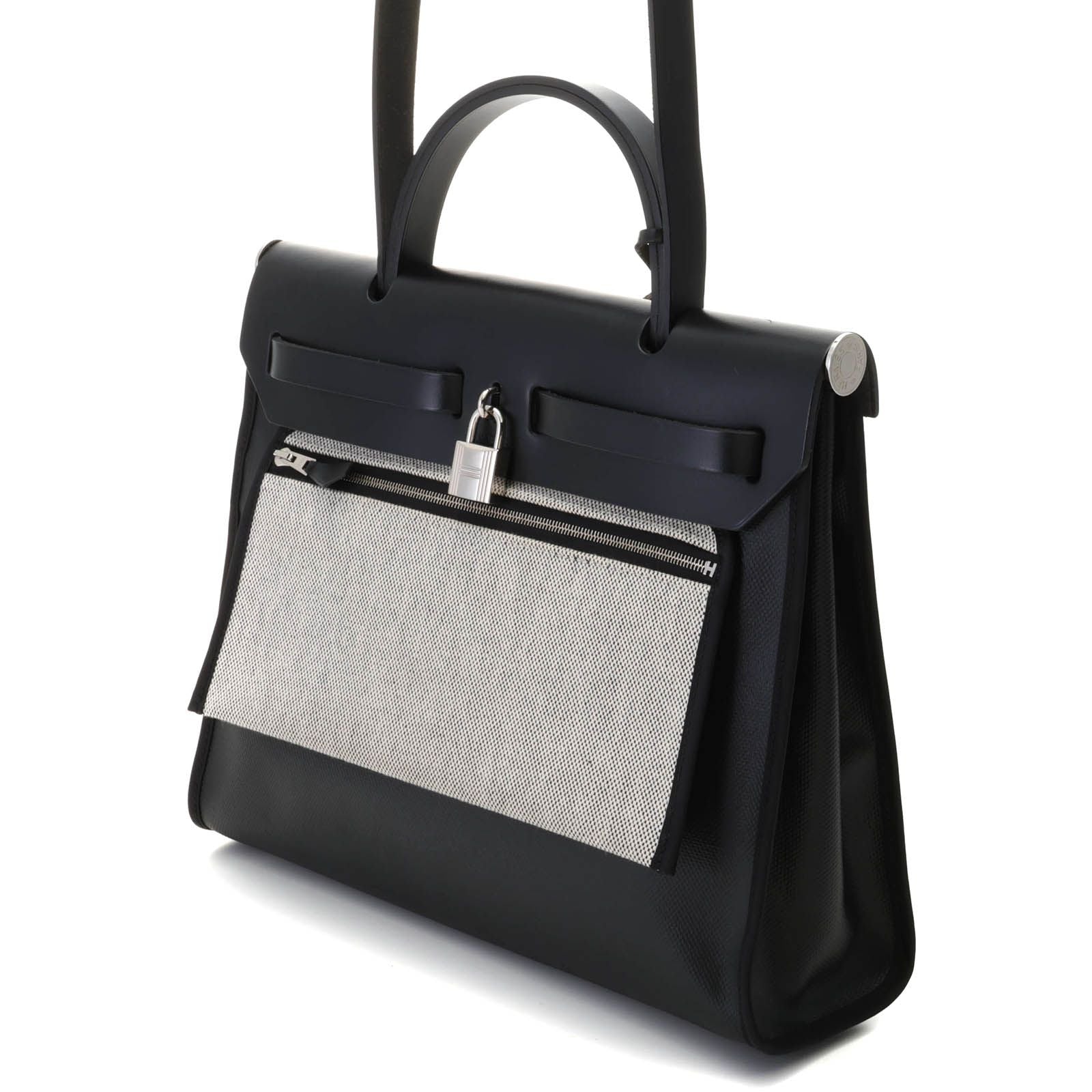 Hermes Herbag Zip PM Gray Black Silver Shoulder Bag Toile H Berlin Veau — view 2