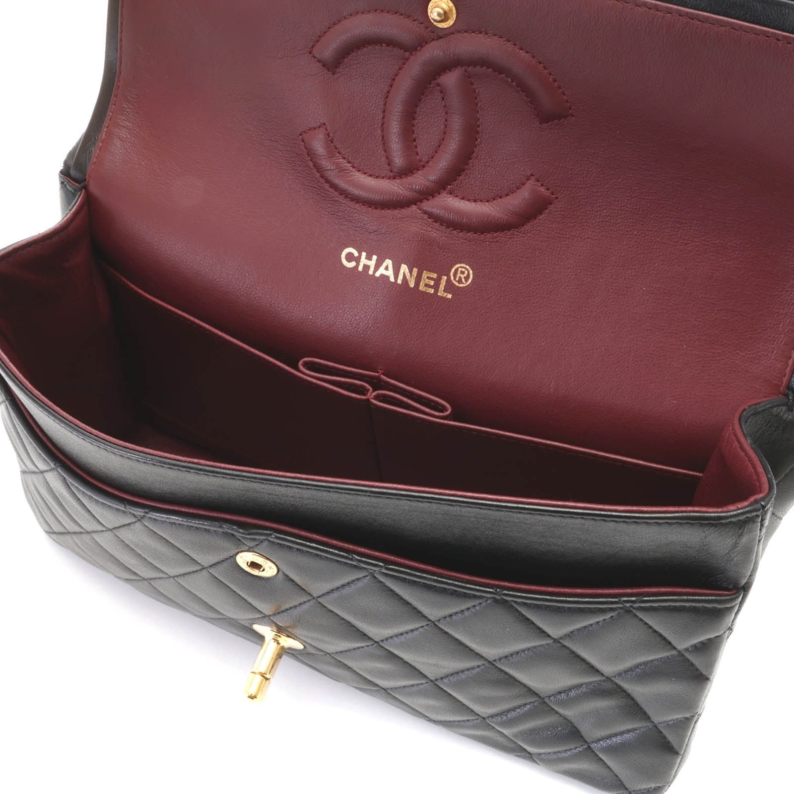 Chanel Quilted Double Flap 25 Chain Shoulder Black Lambskin Bag — view 7
