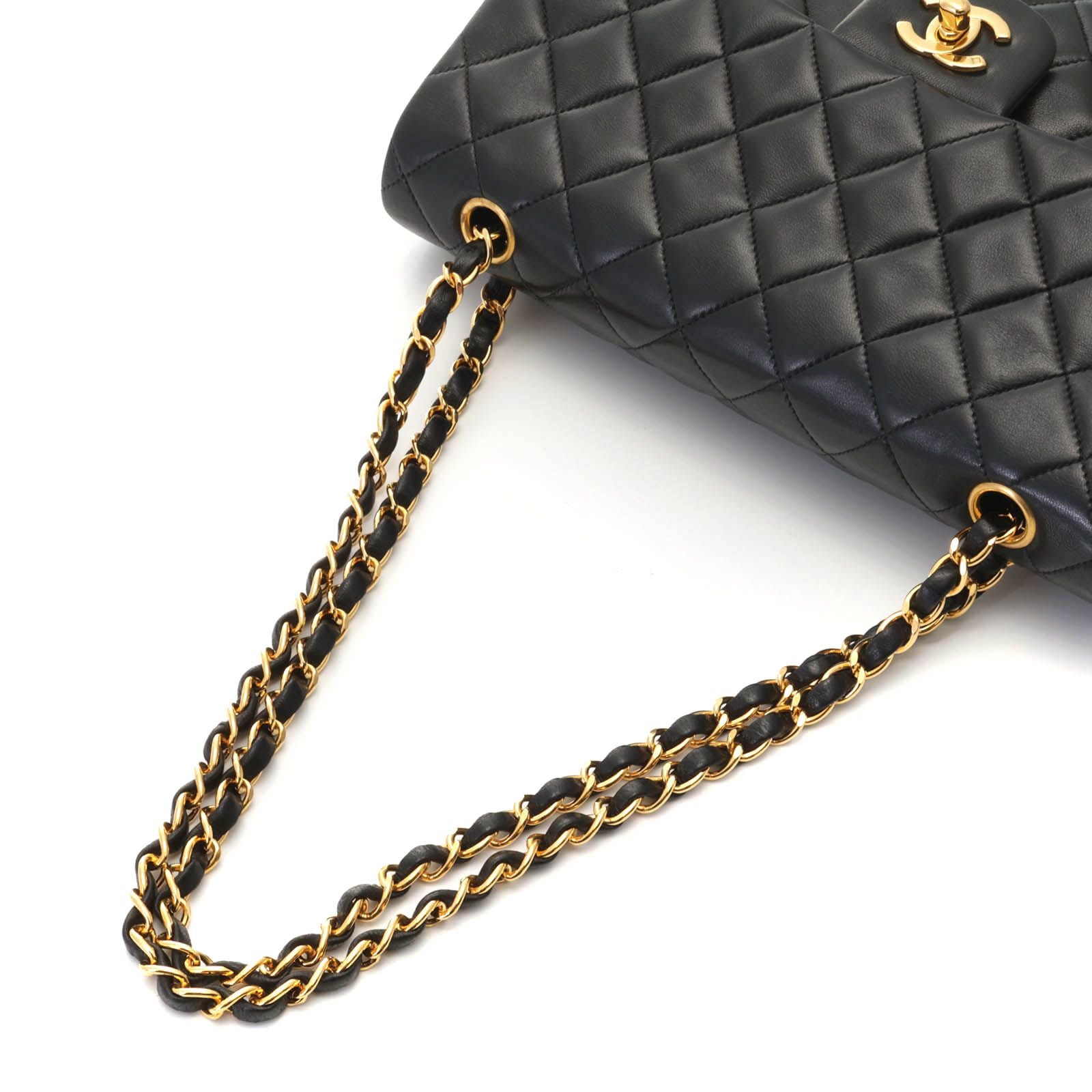 Chanel Quilted Double Flap 25 Chain Shoulder Black Lambskin Bag — view 4