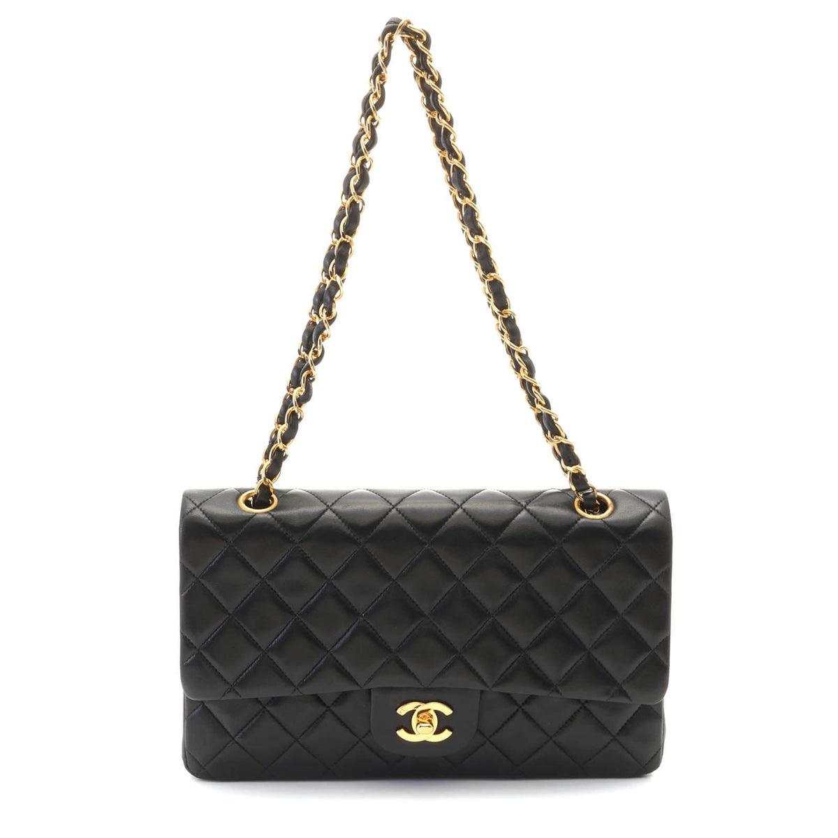 Chanel Quilted Double Flap 25 Chain Shoulder Black Lambskin Bag