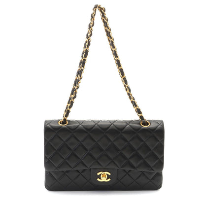 Chanel Quilted Double Flap 25 Chain Shoulder Black Lambskin Bag