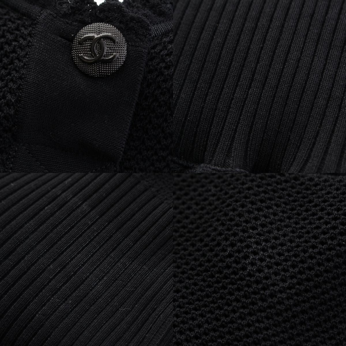 Chanel Coco Buttons Sleeveless Pullover Epaulette Knit Dress Lace Flare Short — view 8