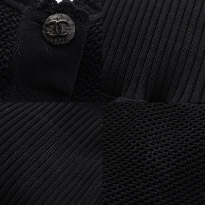 Chanel Coco Buttons Sleeveless Pullover Epaulette Knit Dress Lace Flare Short — view 8