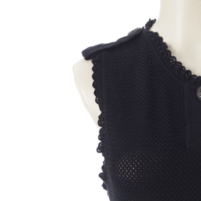 Chanel Coco Buttons Sleeveless Pullover Epaulette Knit Dress Lace Flare Short — view 6