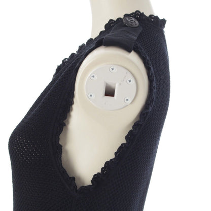 Chanel Coco Buttons Sleeveless Pullover Epaulette Knit Dress Lace Flare Short — view 7