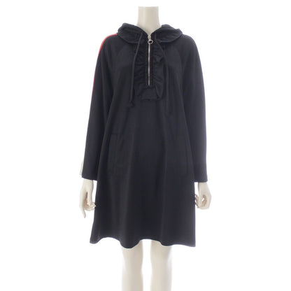 Gucci Nylon Cotton Sherry Line Logo Sleeve Hooded Dress Long Black Hoodie