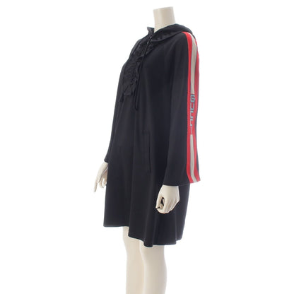 Gucci Nylon Cotton Sherry Line Logo Sleeve Hooded Dress Long Black Hoodie — view 2