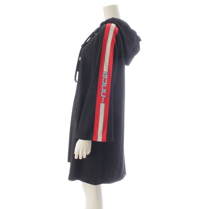 Gucci Nylon Cotton Sherry Line Logo Sleeve Hooded Dress Long Black Hoodie — view 3