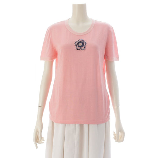 Chanel Cashmere Silk CC Logo Camellia Knit Short Sleeve Top Pink Black 40