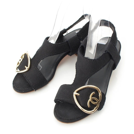 Chanel CC Logo Heart Sandals Black