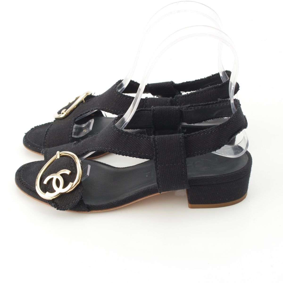 Chanel CC Logo Heart Sandals Black — view 3