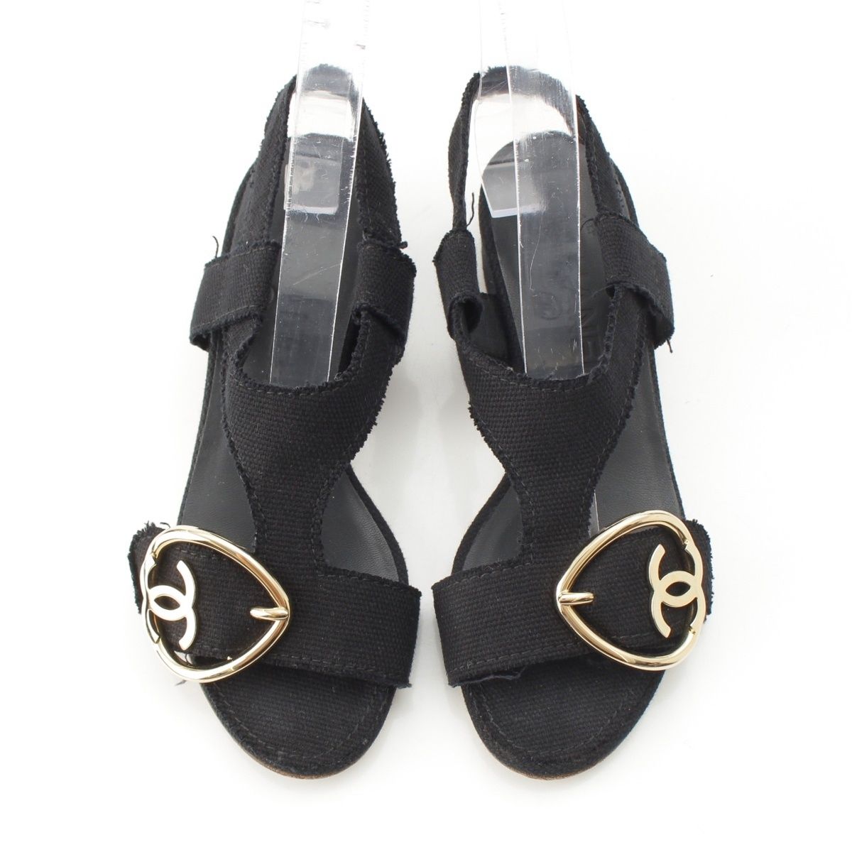 Chanel CC Logo Heart Sandals Black — view 2