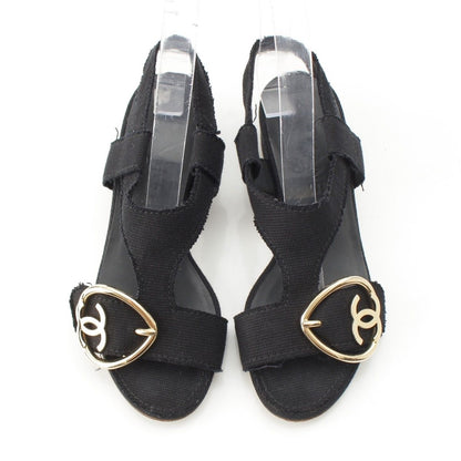 Chanel CC Logo Heart Sandals Black — view 2