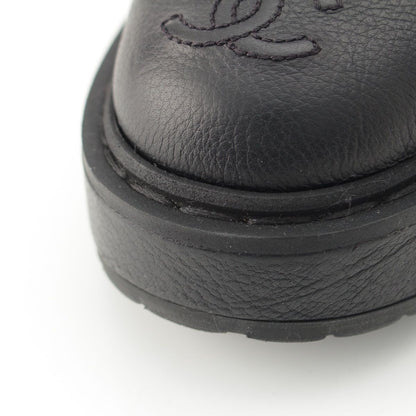 Chanel 20B Leather Pearl Decoration CC Logo Lace-up Short Boots Ankle Black — view 8
