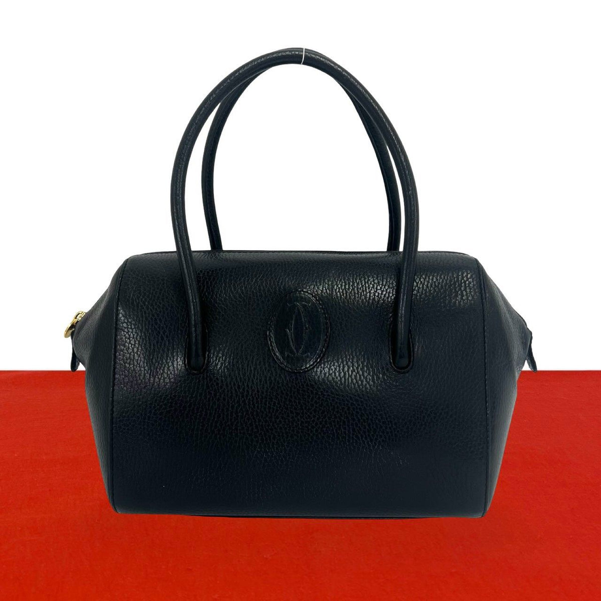 Cartier Vintage Must Line Logo Leather Mini Boston Bag Black