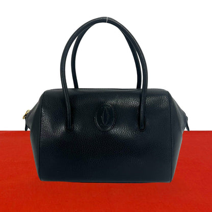 Cartier Vintage Must Line Logo Leather Mini Boston Bag Black