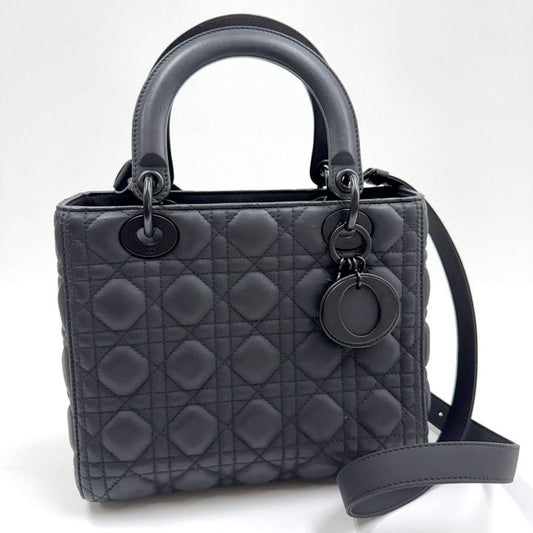 Dior Ultra Matte Lady Dior Cannage Medium Bag Calfskin Black