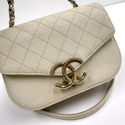 Chanel CC Logo Top Handle 2-Way Bag Caviar Leather Ivory — view 3