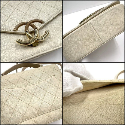 Chanel CC Logo Top Handle 2-Way Bag Caviar Leather Ivory — view 5