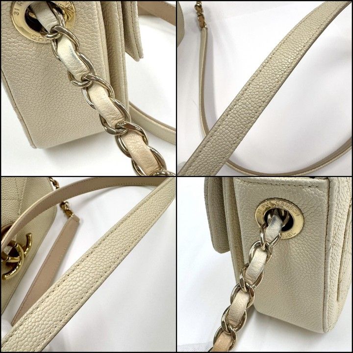 Chanel CC Logo Top Handle 2-Way Bag Caviar Leather Ivory — view 8