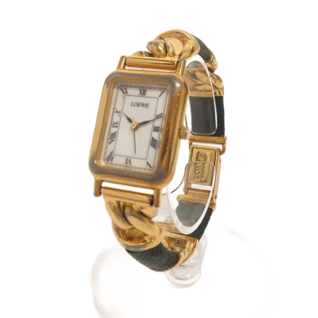 Loewe Vintage Watch Bracelet Square 3 Needle Analog Quartz Dial White Gold — view 5
