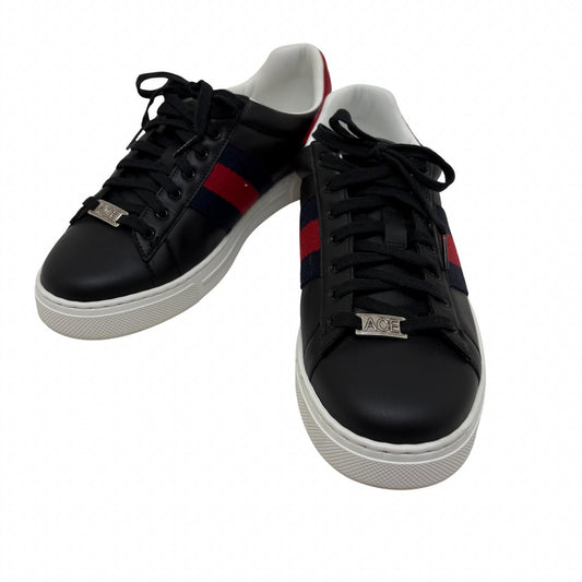 Gucci Ace Sneakers 7.5 Black Red Navy Leather Fabric
