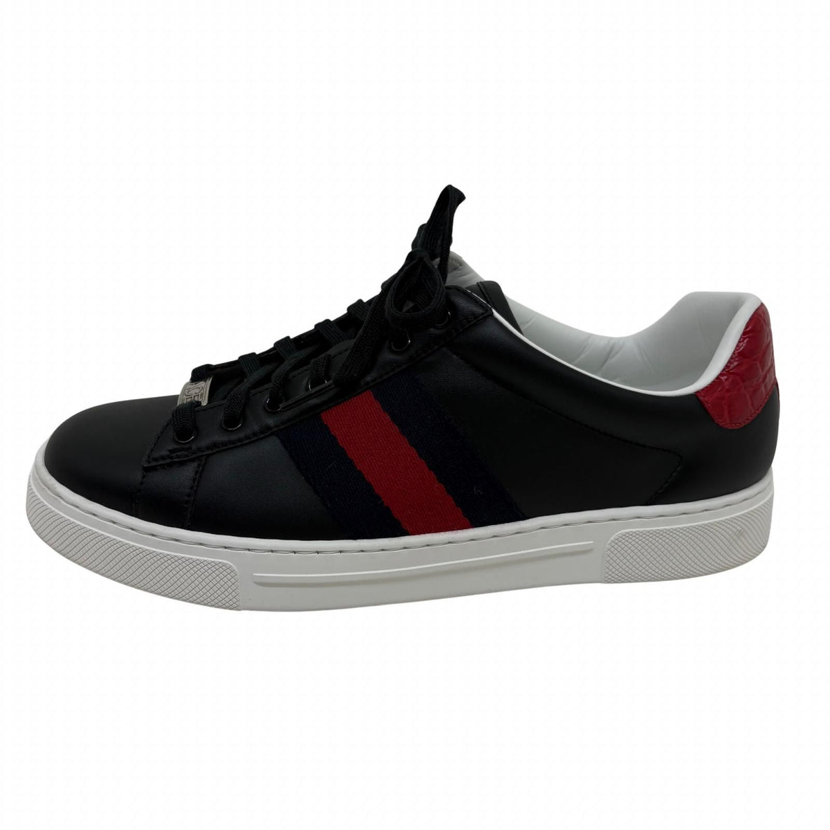 Gucci Ace Sneakers 7.5 Black Red Navy Leather Fabric — view 2