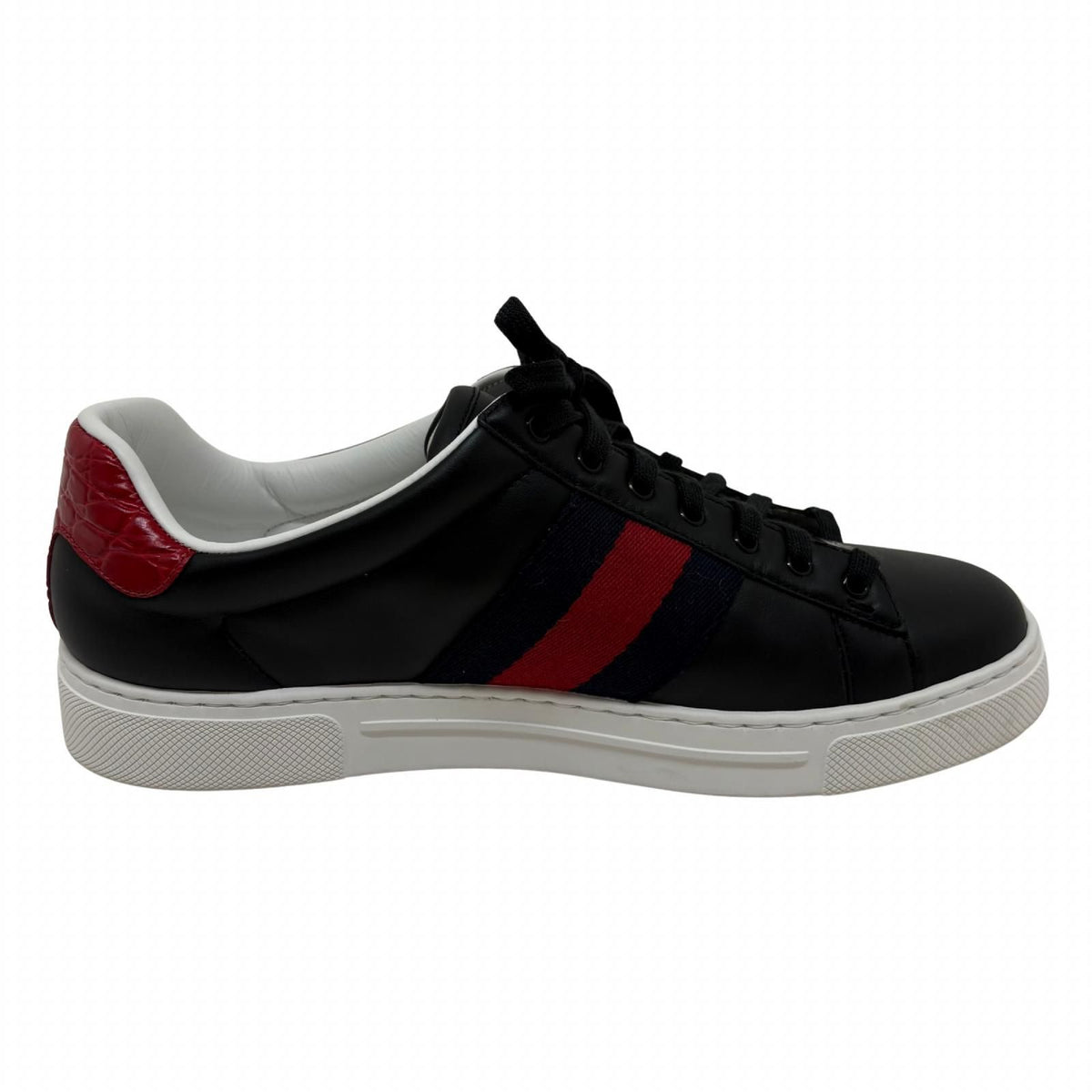 Gucci Ace Sneakers 7.5 Black Red Navy Leather Fabric — view 3