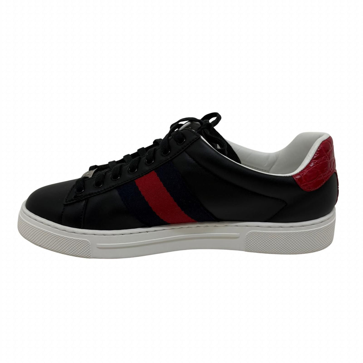 Gucci Ace Sneakers 7.5 Black Red Navy Leather Fabric — view 4