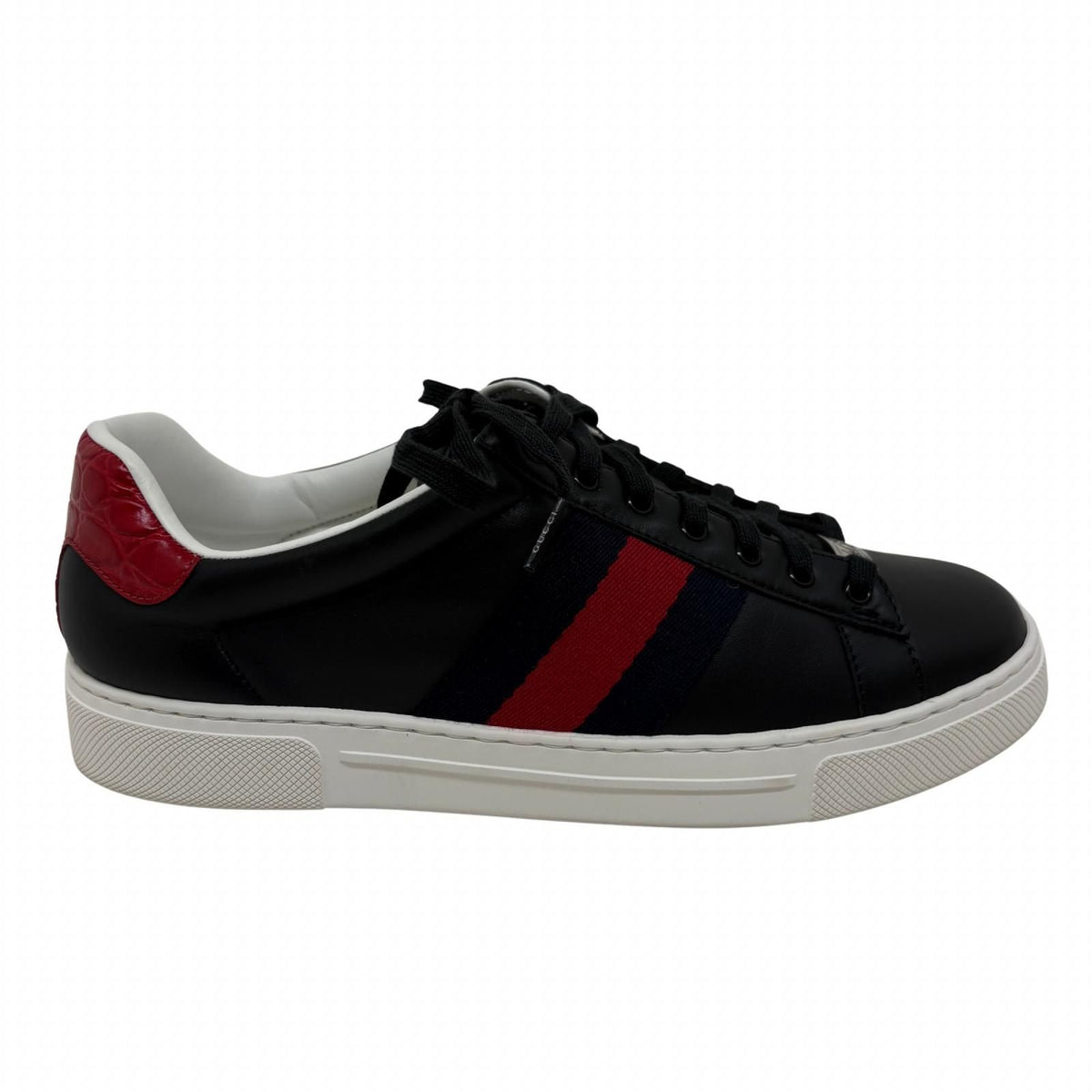 Gucci Ace Sneakers 7.5 Black Red Navy Leather Fabric — view 5