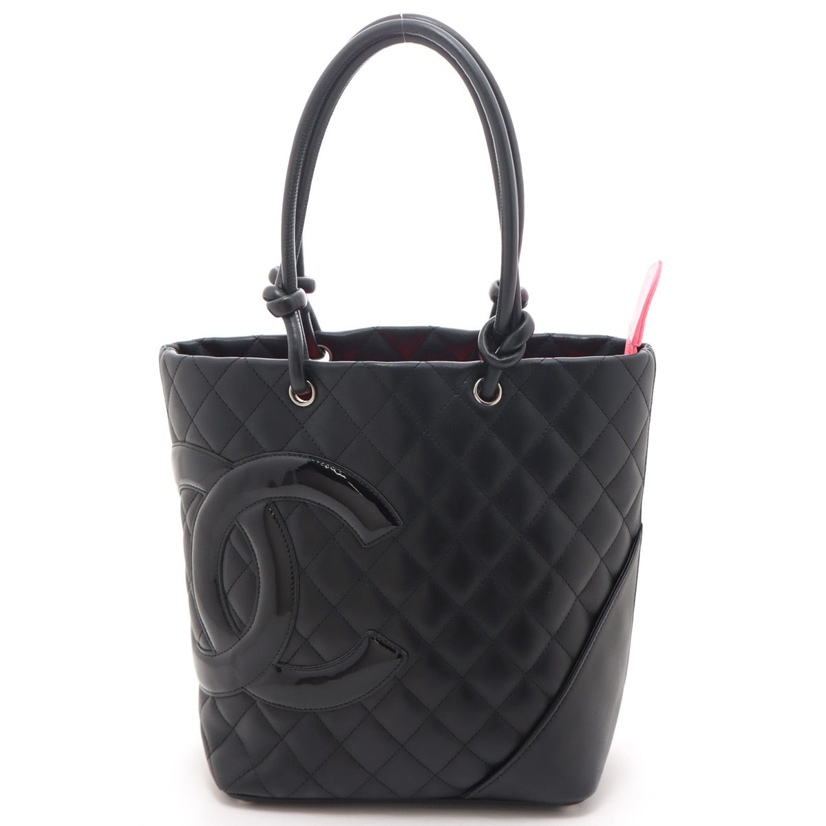 Chanel Cambon Line Medium Tote Black Leather Paten Handbag