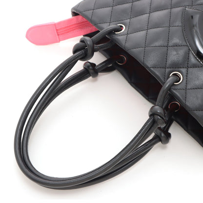 Chanel Cambon Line Medium Tote Black Leather Paten Handbag — view 4
