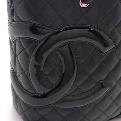 Chanel Cambon Line Medium Tote Black Leather Paten Handbag — view 5