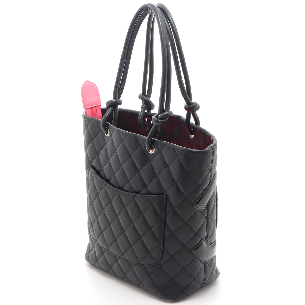 Chanel Cambon Line Medium Tote Black Leather Paten Handbag — view 2