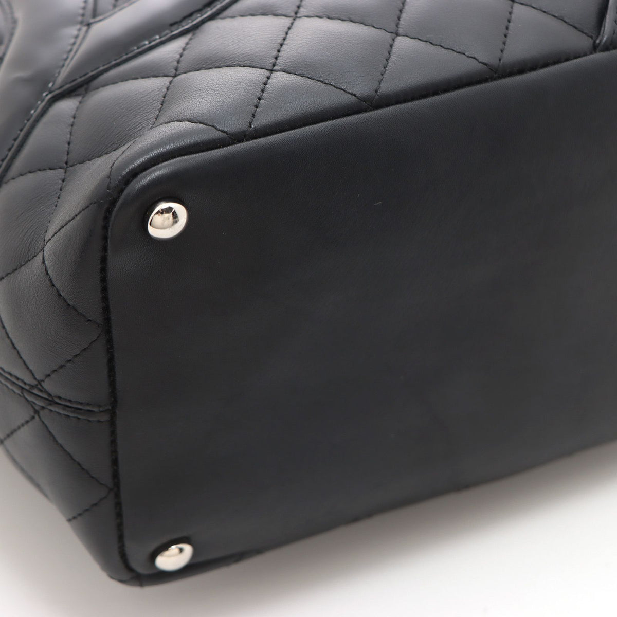 Chanel Cambon Line Medium Tote Black Leather Paten Handbag — view 7