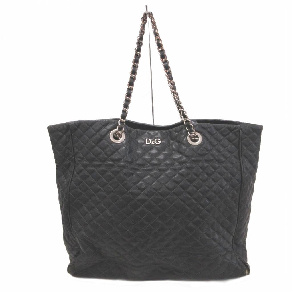 Dolce & Gabbana Tote Bag Shoulder Leather Quilted Chain Black