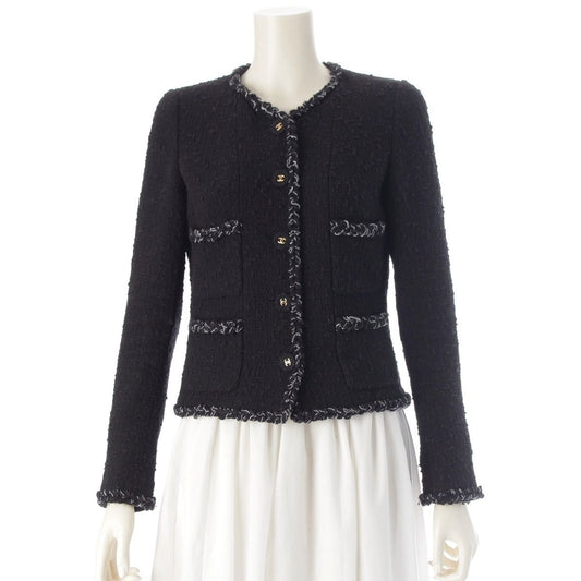 Chanel 07P Tweed Coco Buttons Collarless Jacket Black 34