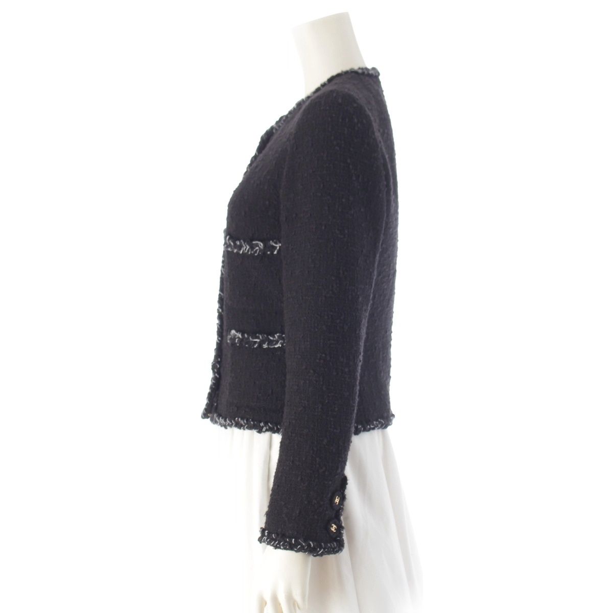 Chanel 07P Tweed Coco Buttons Collarless Jacket Black 34 — view 3